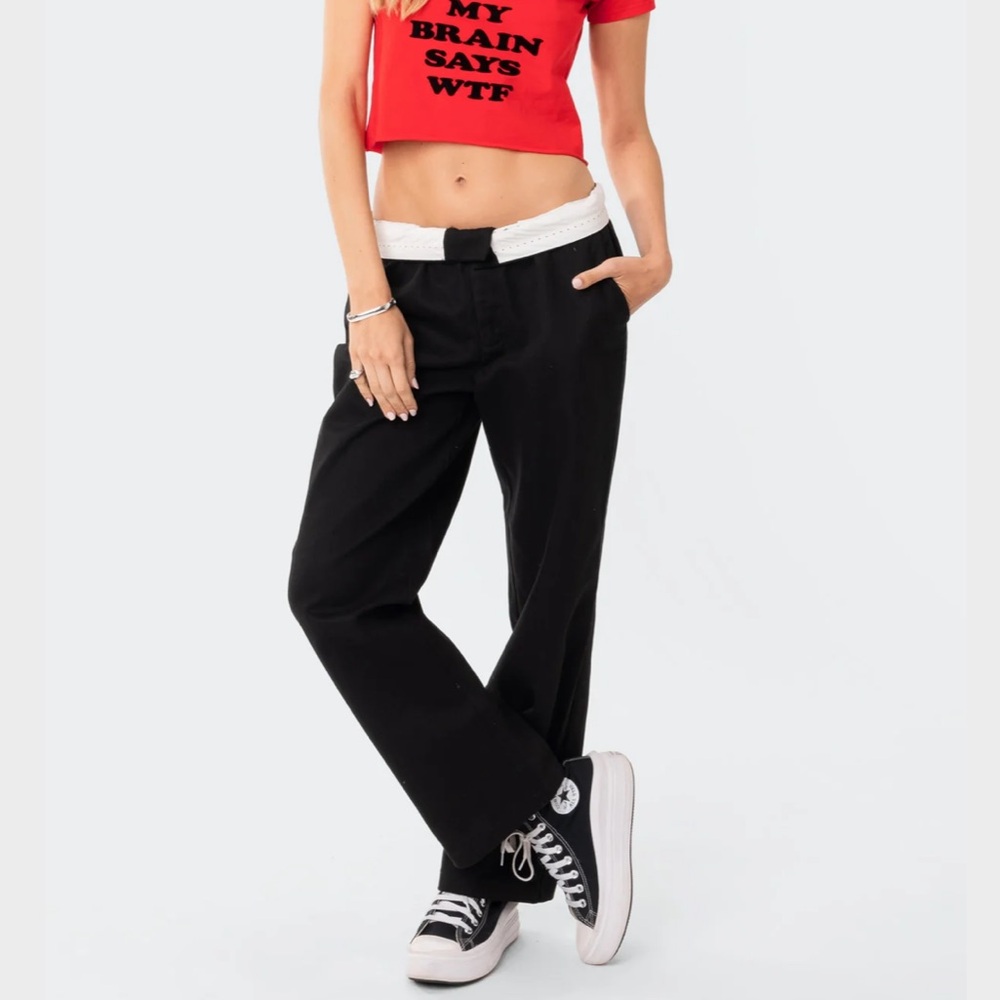 Edikted fold over wide leg chino pants